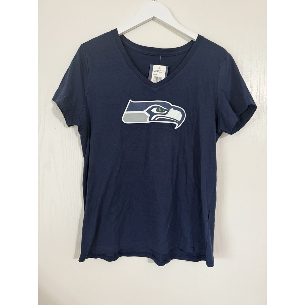 Fanatics NWT Seattle Seahawks Women's V Neck Logo T-Shirt Size Large